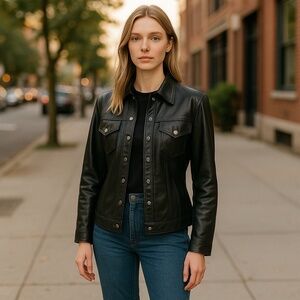Easy Rider Origianal 70s black leather vtg Moto  jacket /shirt snap up